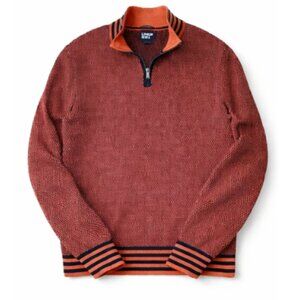 Lands’ End Supima Cotton Quarter Zip Sweater Mens L 42–44 Burnt Orange Navy